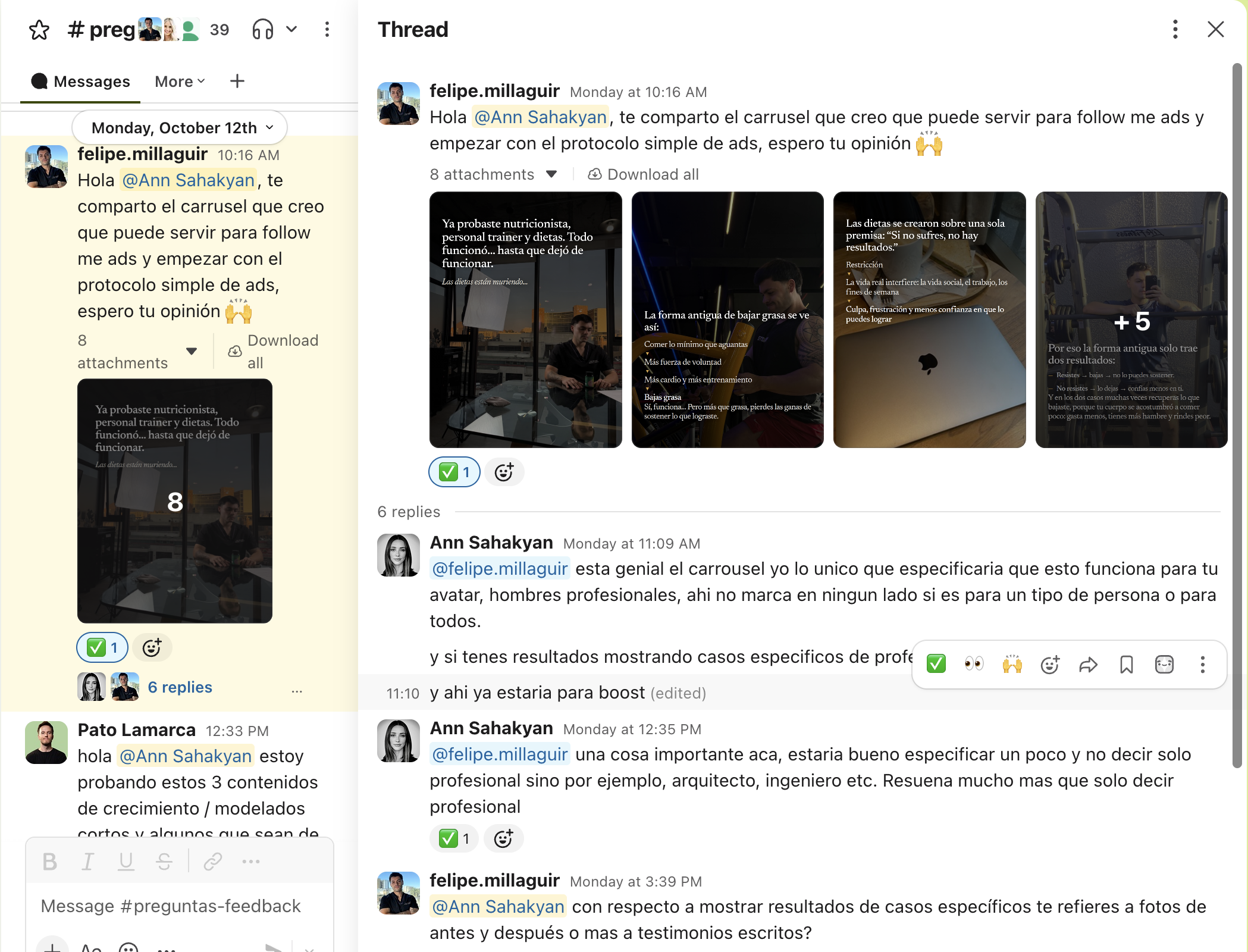 Feedback de Ann en Slack